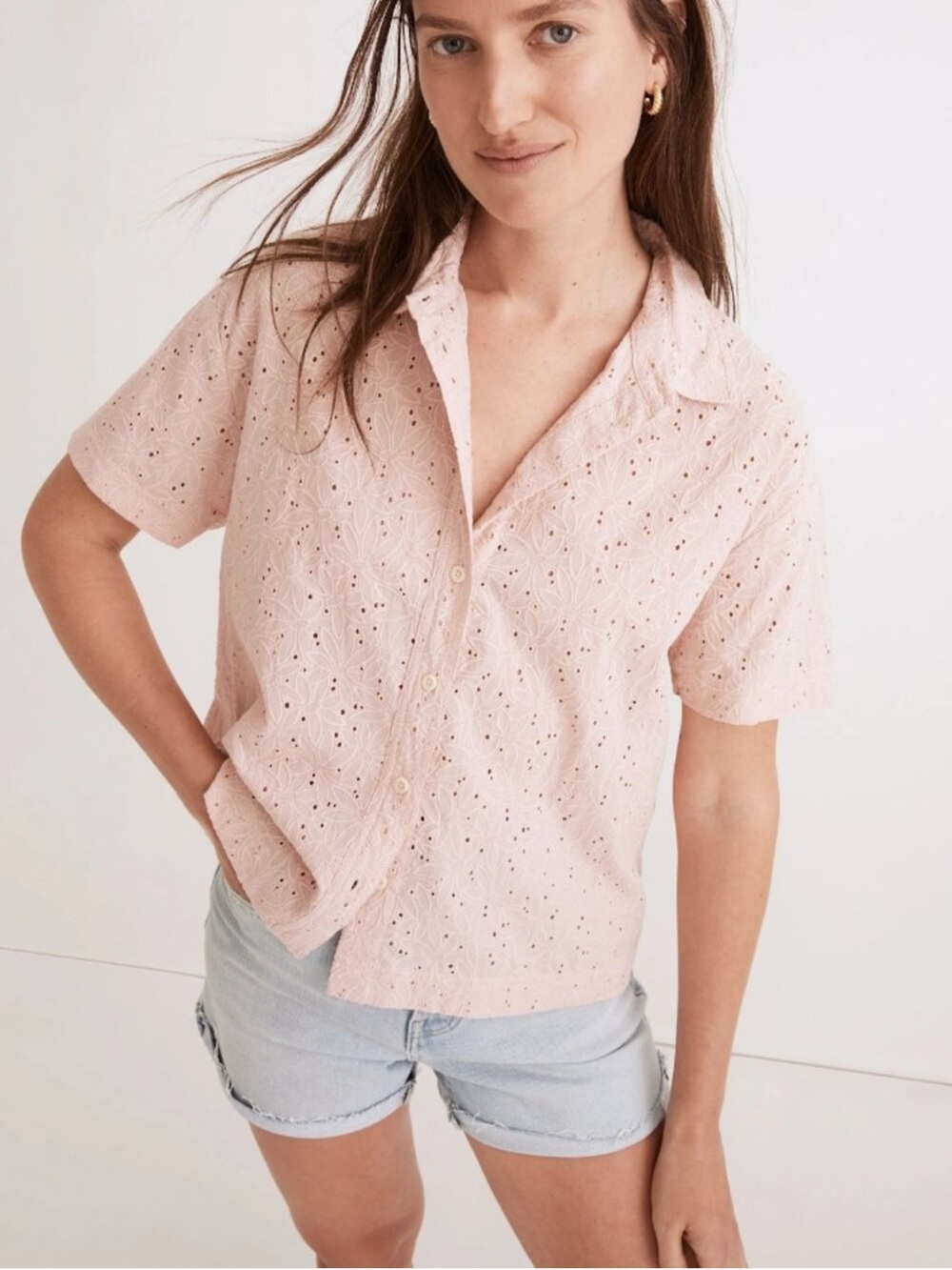 Madewell Dusty Rose Daisy Eyelet Shirt
